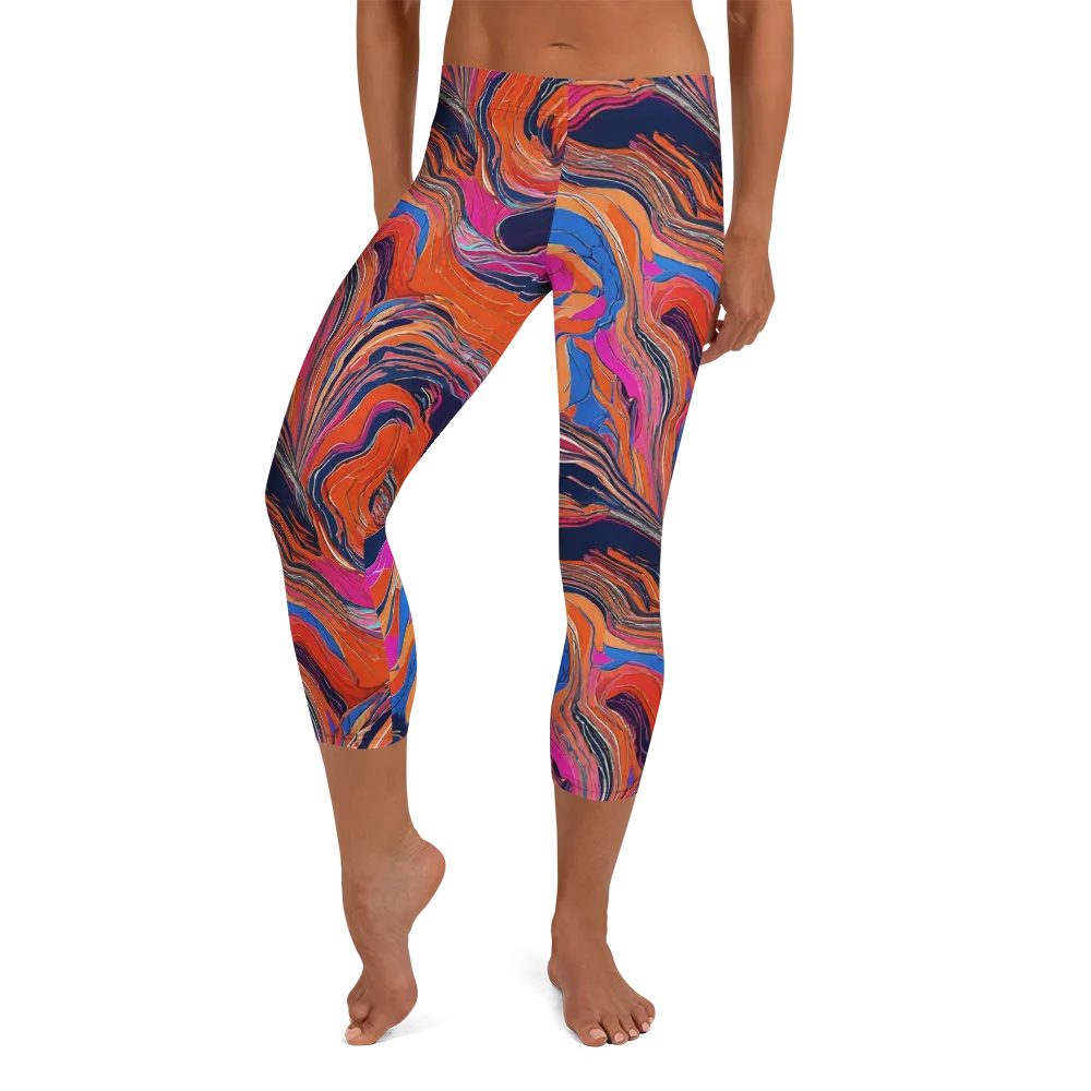 Coral Static on Capri Leggings — Front