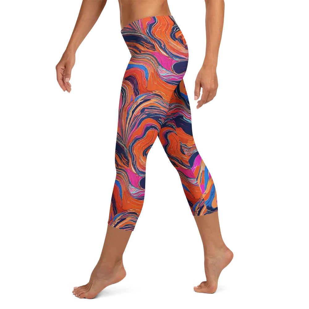 Coral Static on Capri Leggings — Left