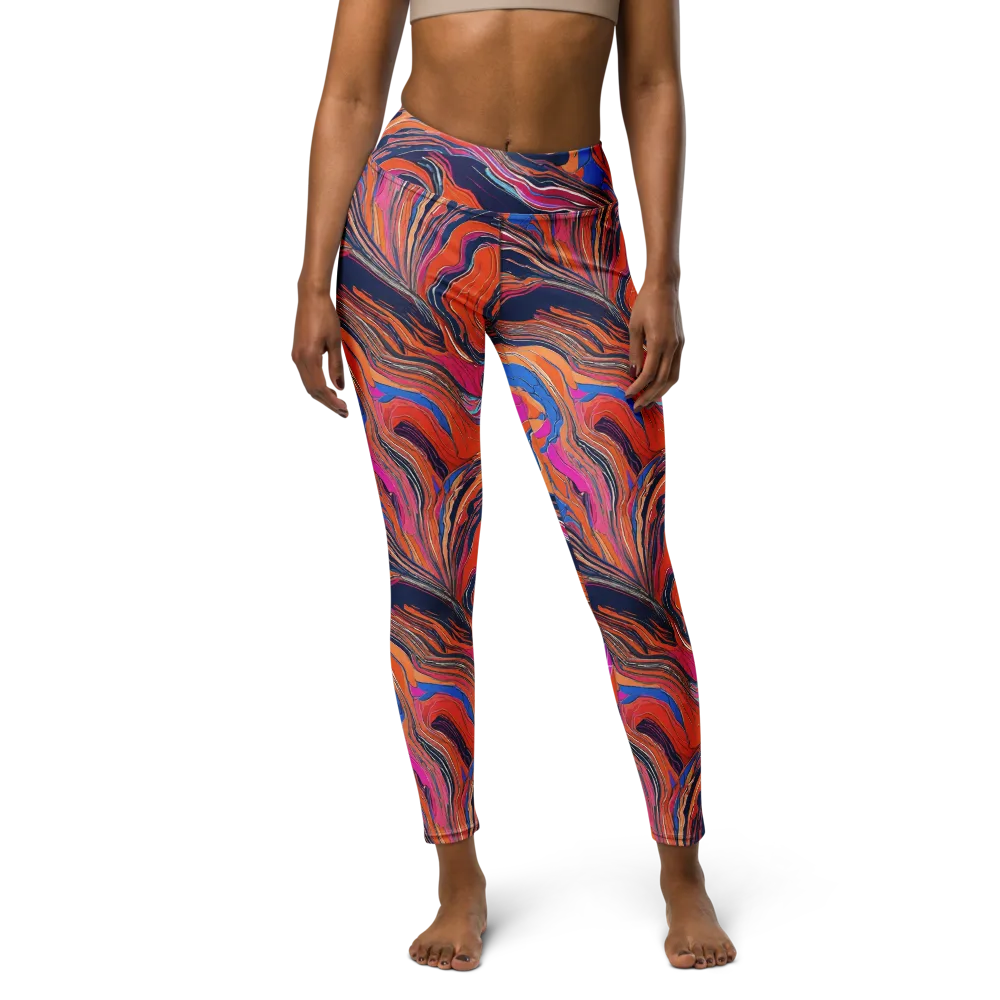 Coral Static on Yoga Leggings — Front