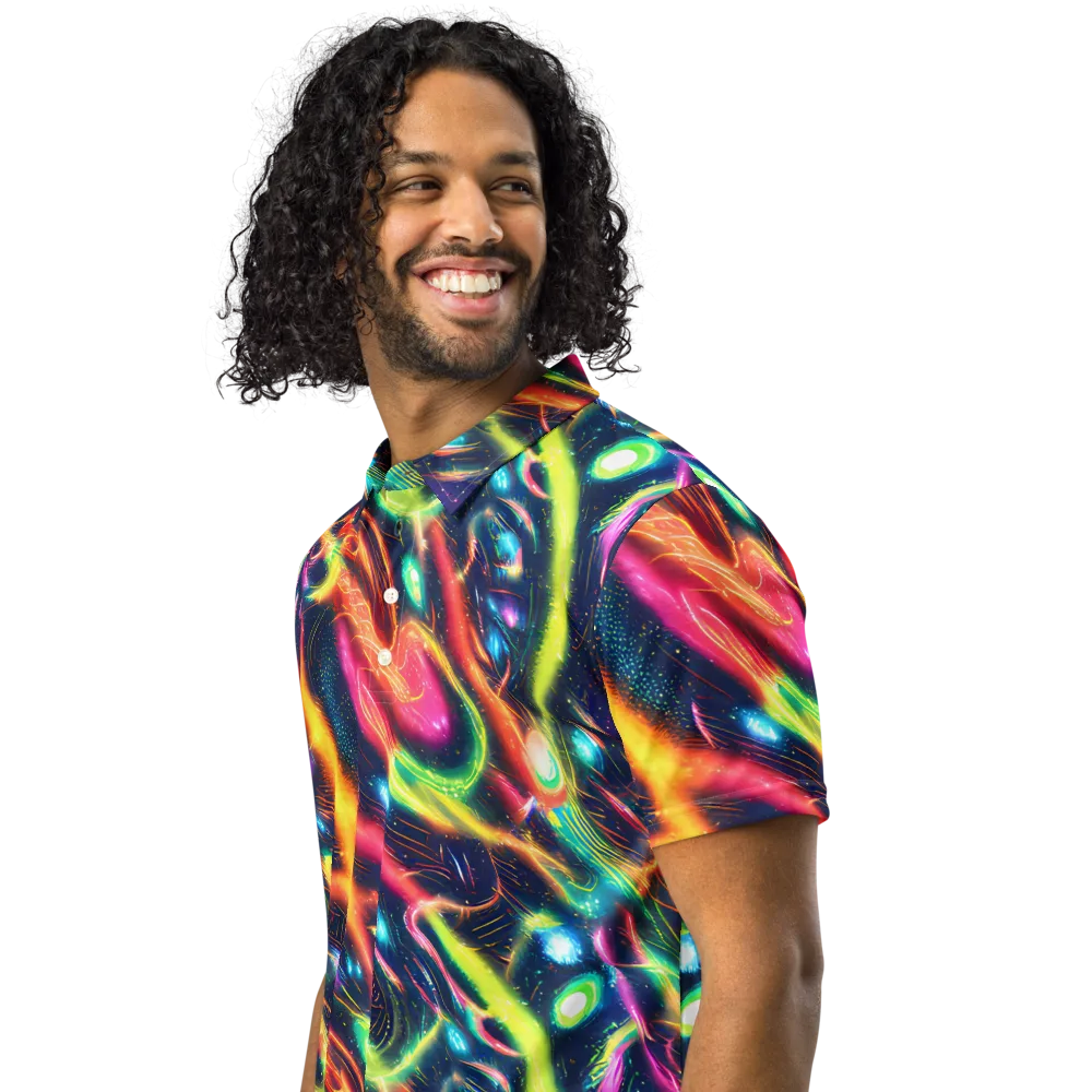 Plasma Playground on Men's Slim Fit Polo Shirt — Left Front