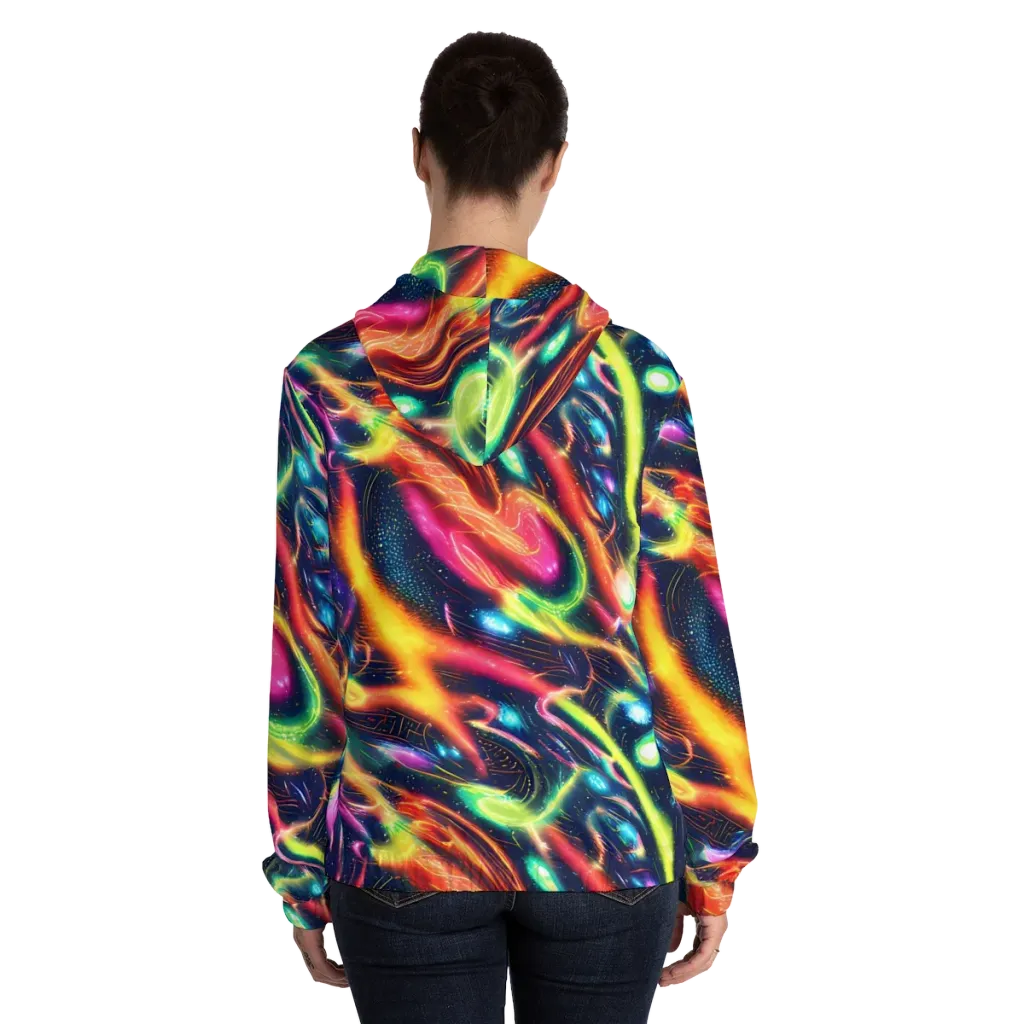 Plasma Playground on Women's Full-Zip Hoodie — Back On Person