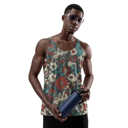 Crimson Conservatory on a Men's Tank Top