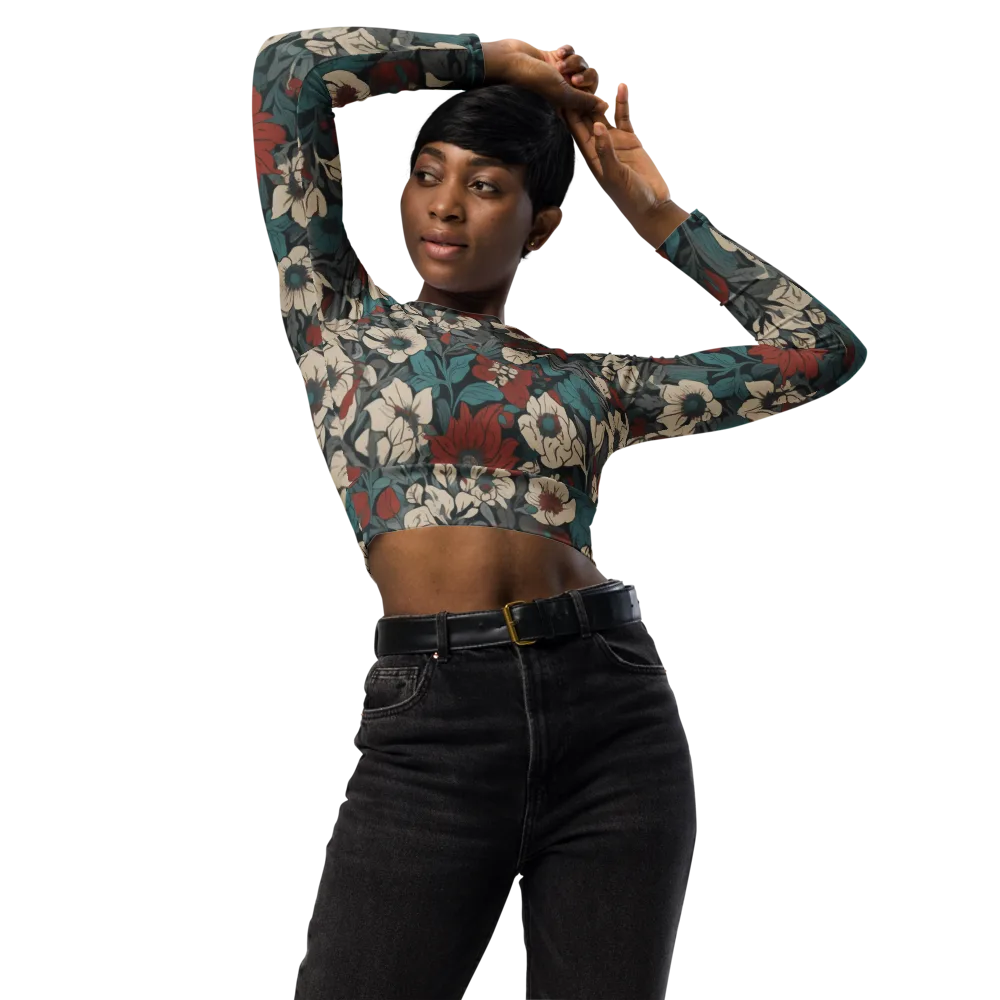 Crimson Conservatory on Long Sleeve Crop Top — Front