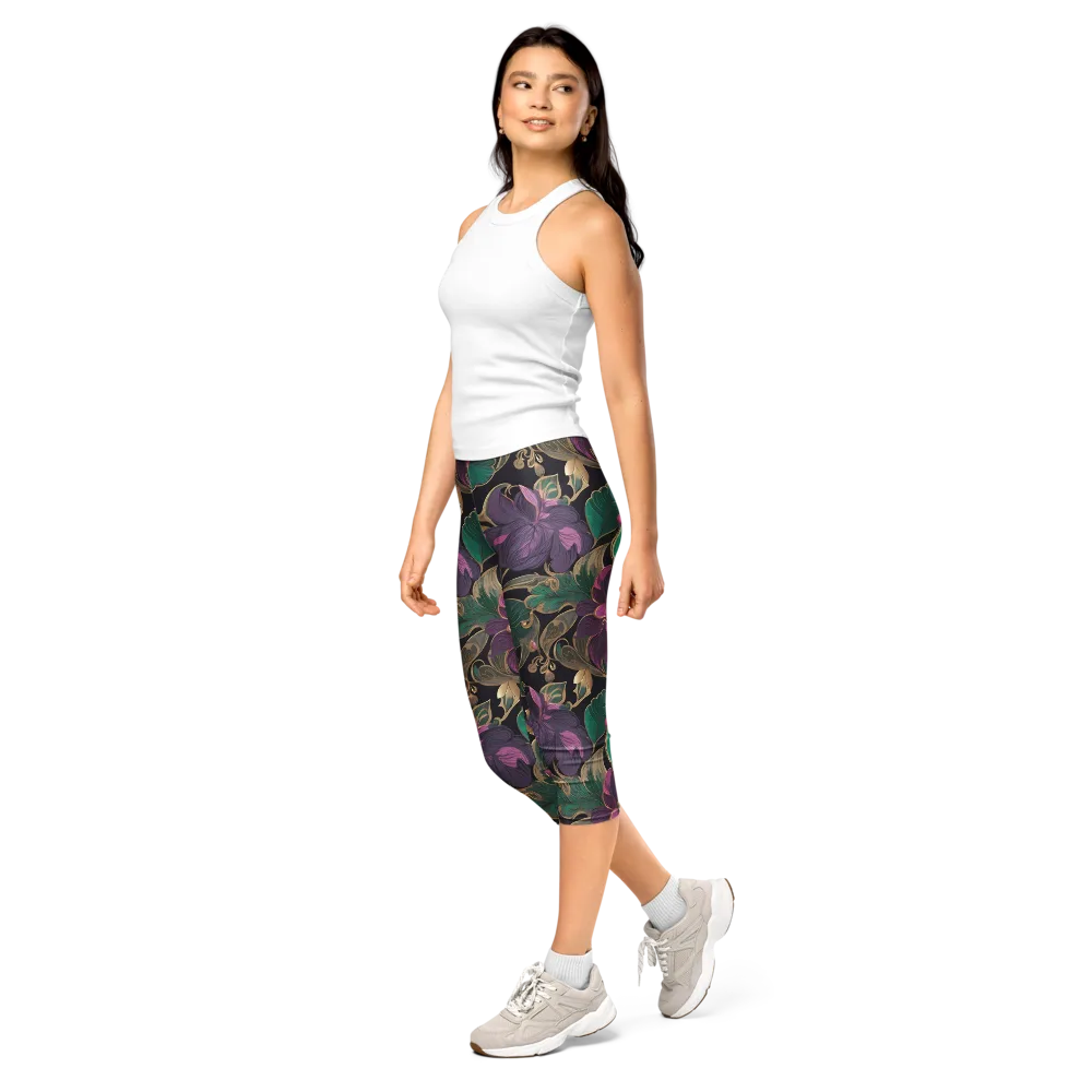 Amethyst Brocade on Capri Leggings — Left Front