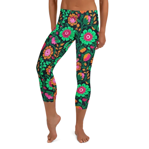 Neon Garden After Dark on a Capri Leggings