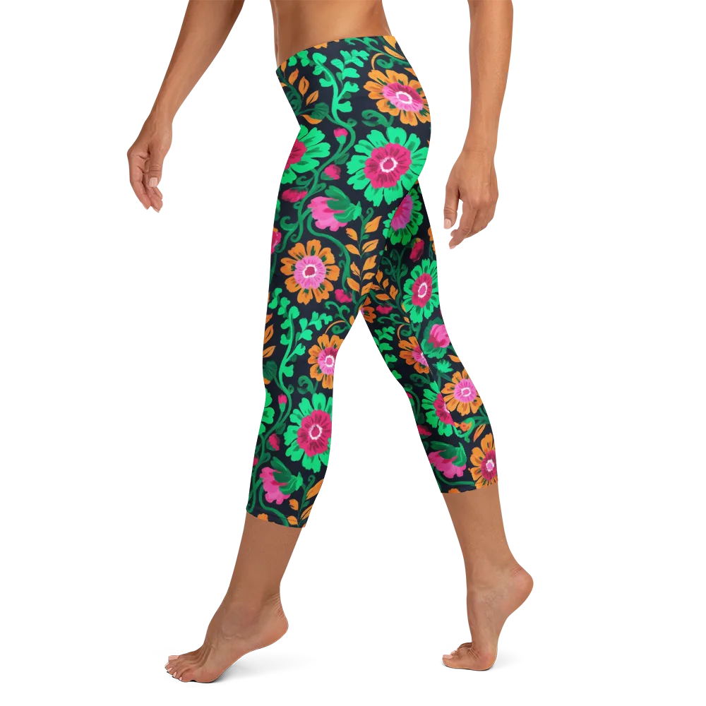 Neon Garden After Dark on Capri Leggings — Left