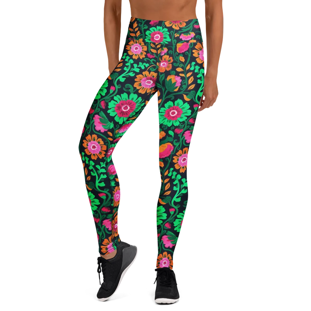 Neon Garden After Dark on Yoga Leggings — Front