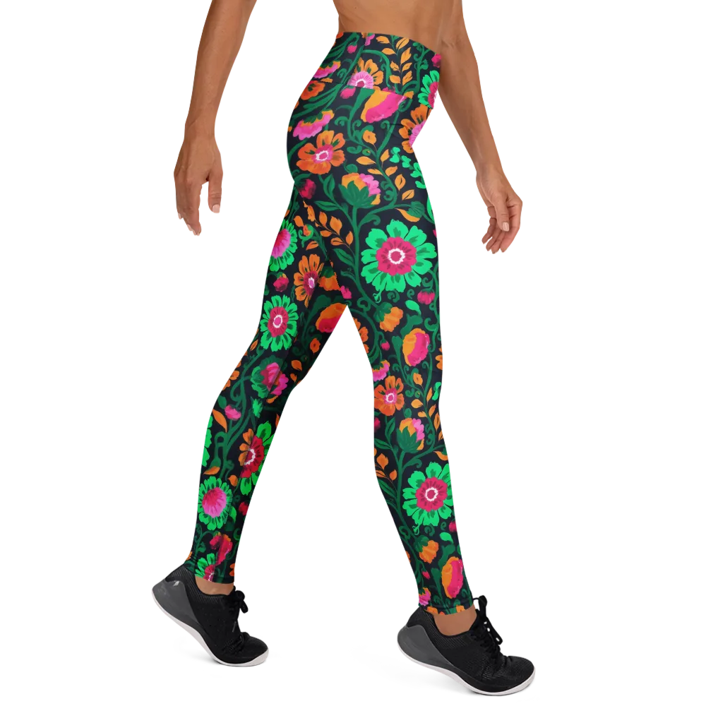 Neon Garden After Dark on Yoga Leggings — Right