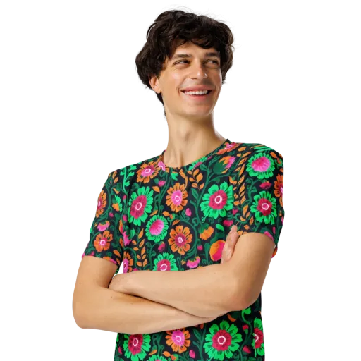 Neon Garden After Dark on a Men's Crew Neck T-Shirt