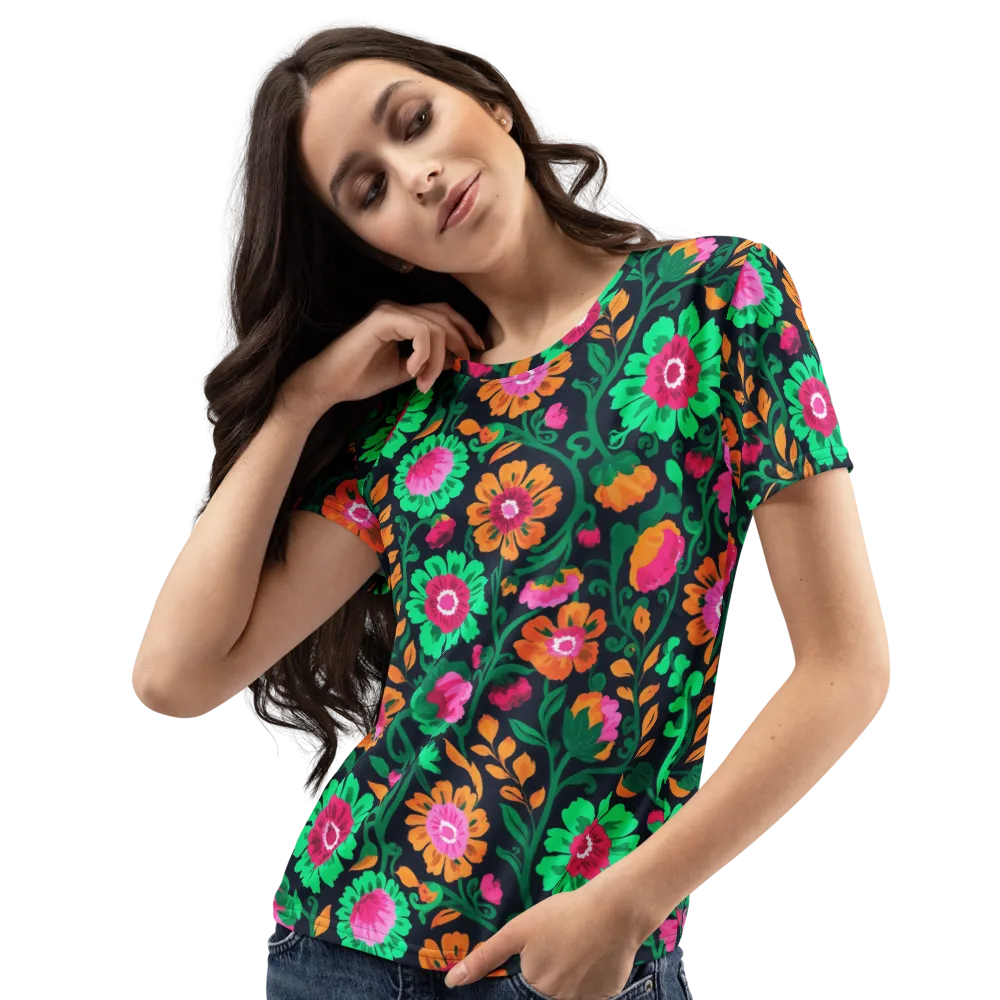 Neon Garden After Dark on Women's Crew Neck T-Shirt — Left Front