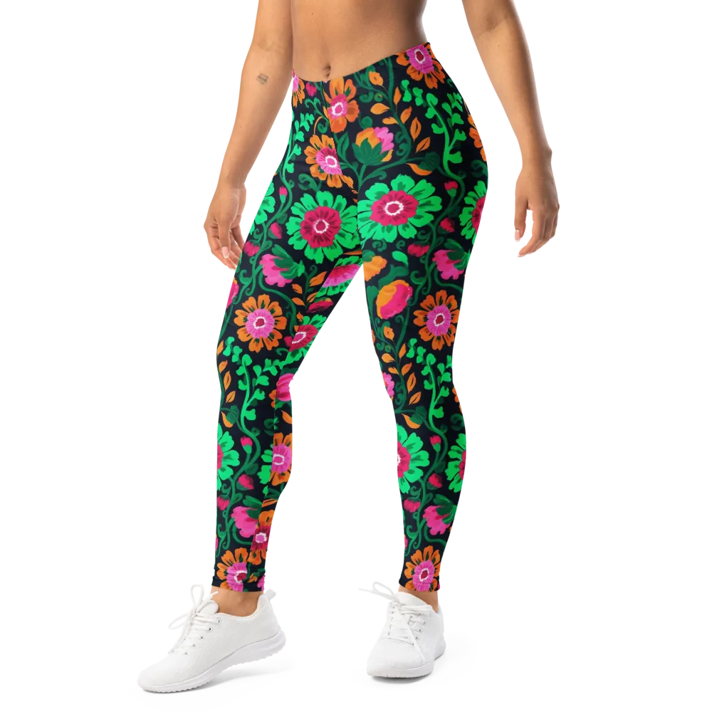 Neon Garden After Dark on Leggings — Left Front