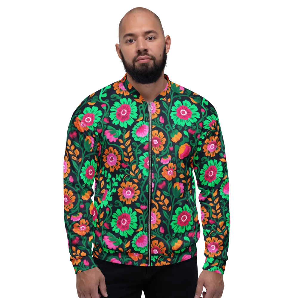 Neon Garden After Dark on Bomber Jacket — Front