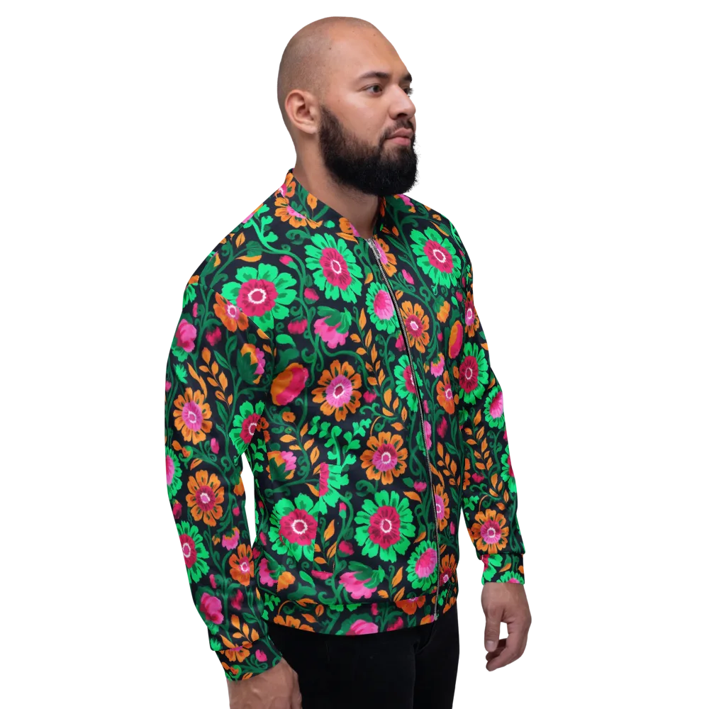 Neon Garden After Dark on Bomber Jacket — Right