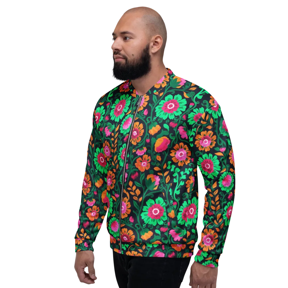 Neon Garden After Dark on Bomber Jacket — Left