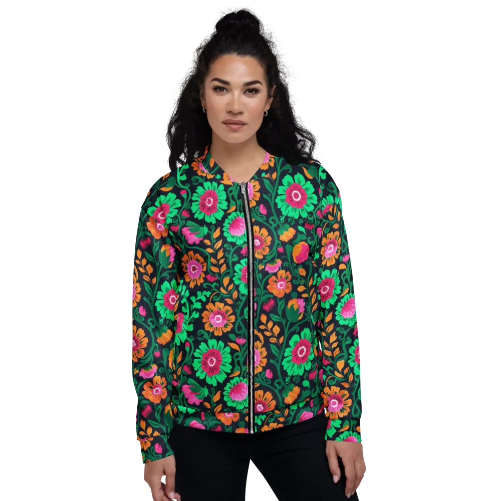Neon Garden After Dark on Bomber Jacket — Front