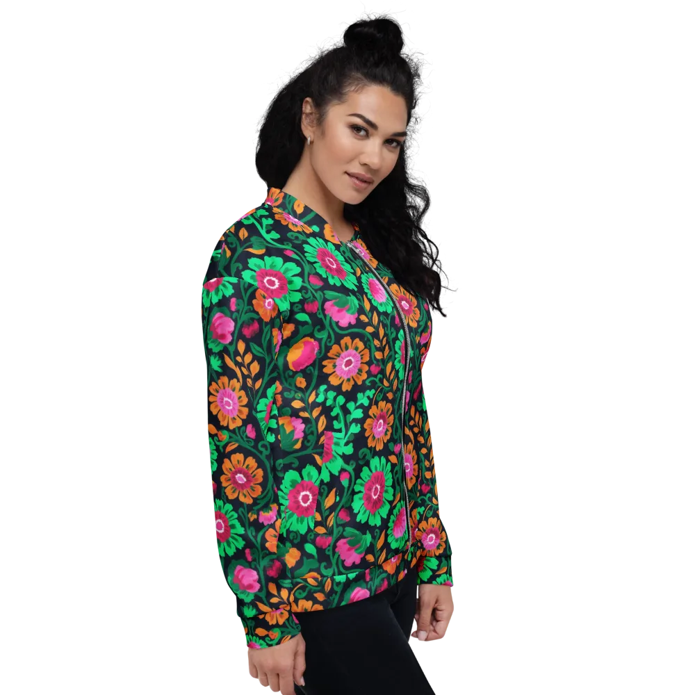 Neon Garden After Dark on Bomber Jacket — Right