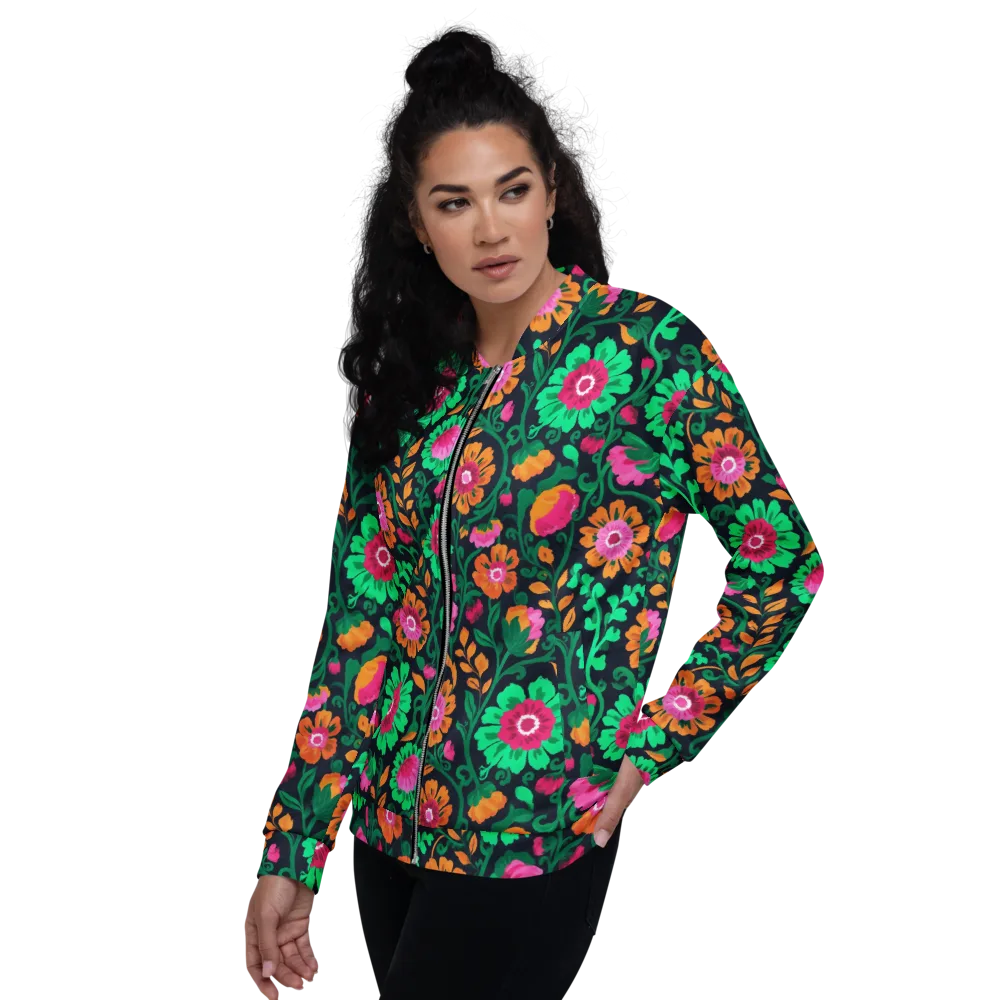Neon Garden After Dark on Bomber Jacket — Left