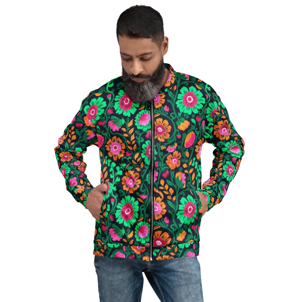 Neon Garden After Dark on Bomber Jacket — Front