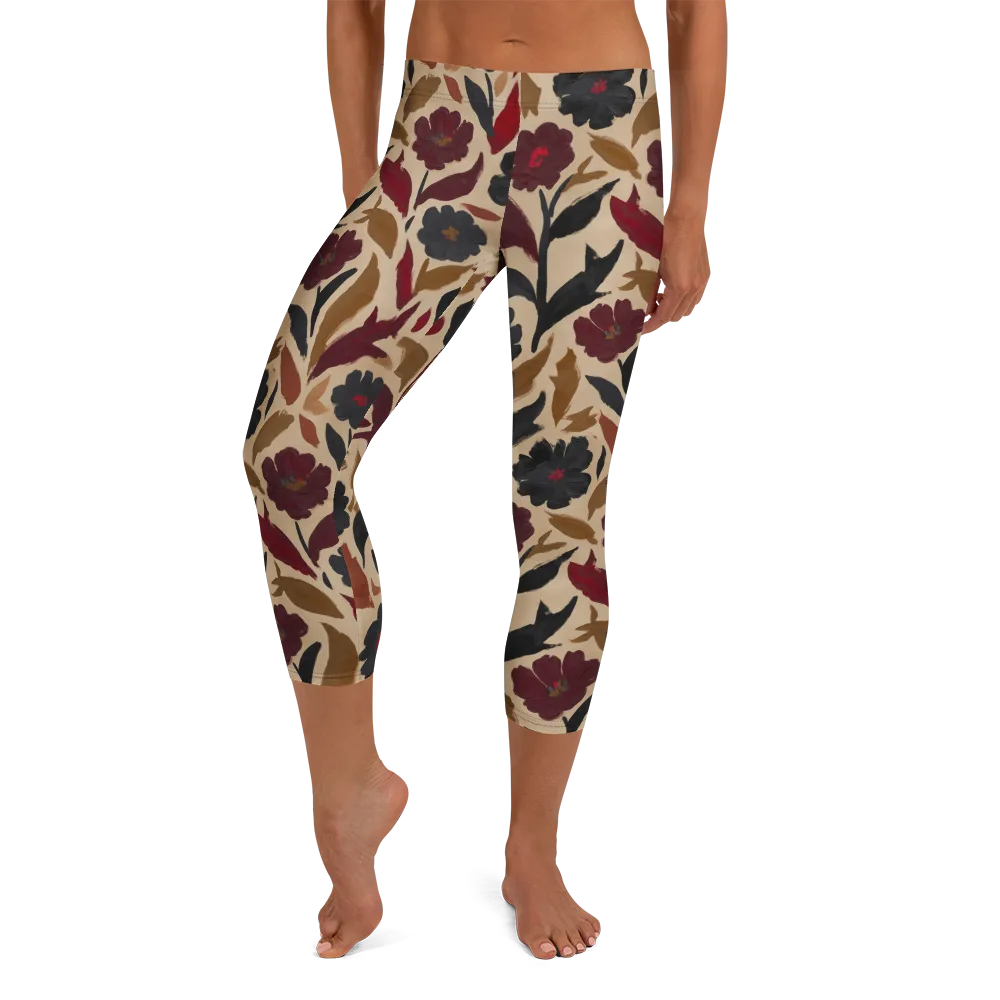 Burgundy Brushwork on Capri Leggings — Front