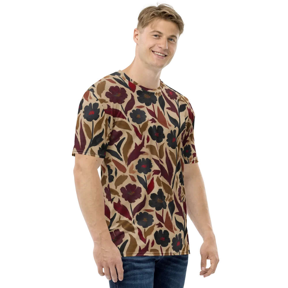 Burgundy Brushwork on Men's Crew Neck T-Shirt — Right