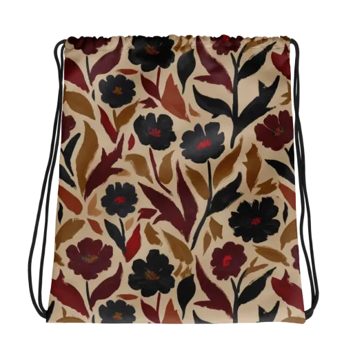 Burgundy Brushwork on a Drawstring Bag