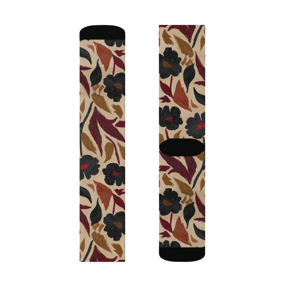Burgundy Brushwork on Socks — Left Sock