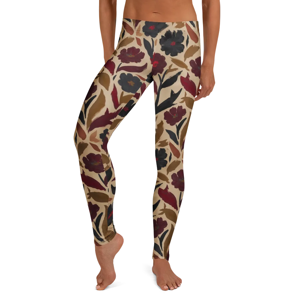 Burgundy Brushwork on Leggings — Front