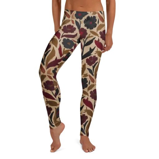 Burgundy Brushwork on a Leggings