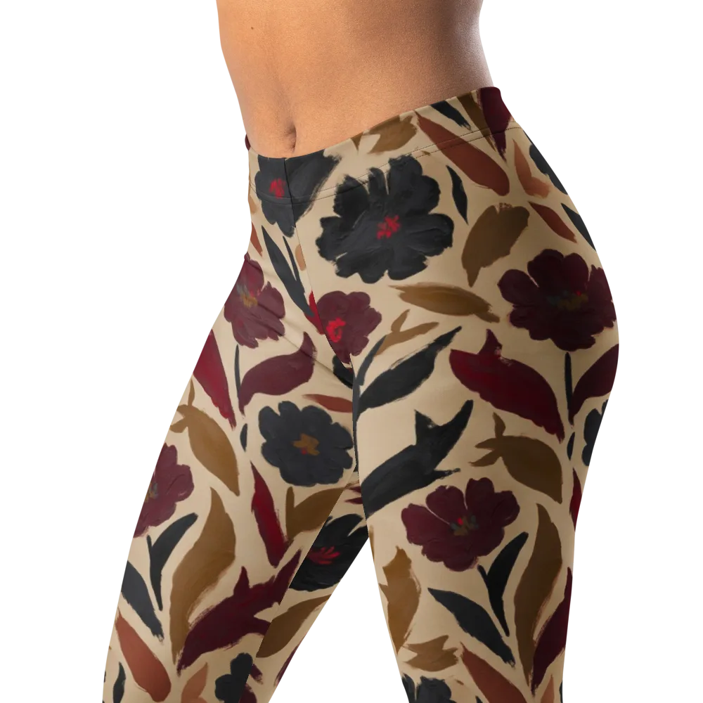 Burgundy Brushwork on Leggings — Left Front