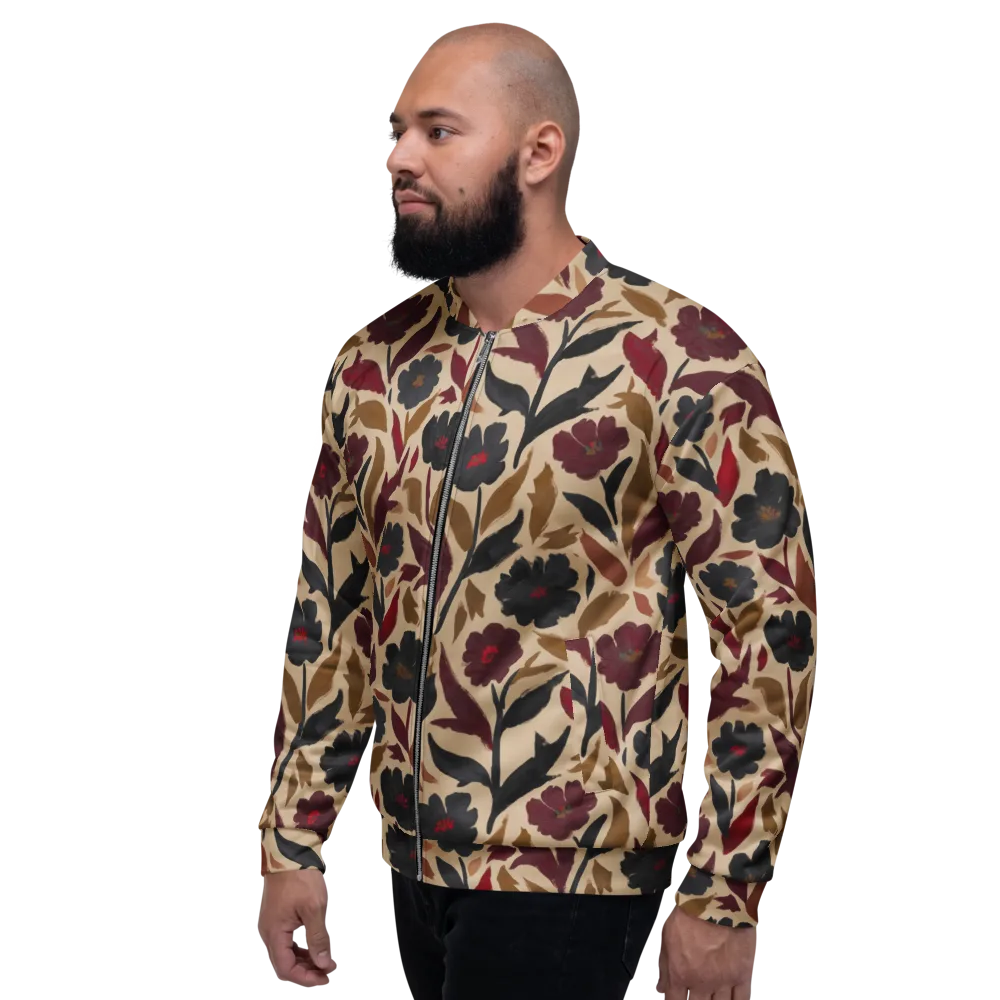 Burgundy Brushwork on Bomber Jacket — Left