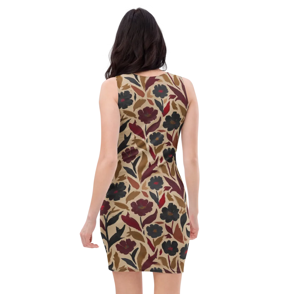 Burgundy Brushwork on Bodycon Dress — Back