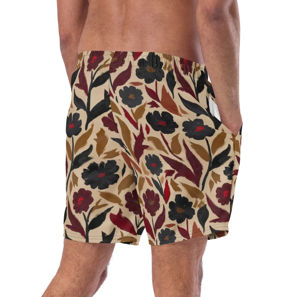 Burgundy Brushwork on Swim Trunks — Right Back