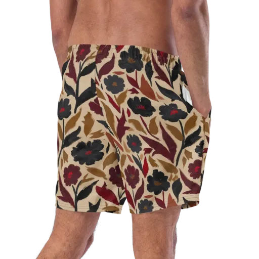 Burgundy Brushwork on Swim Trunks