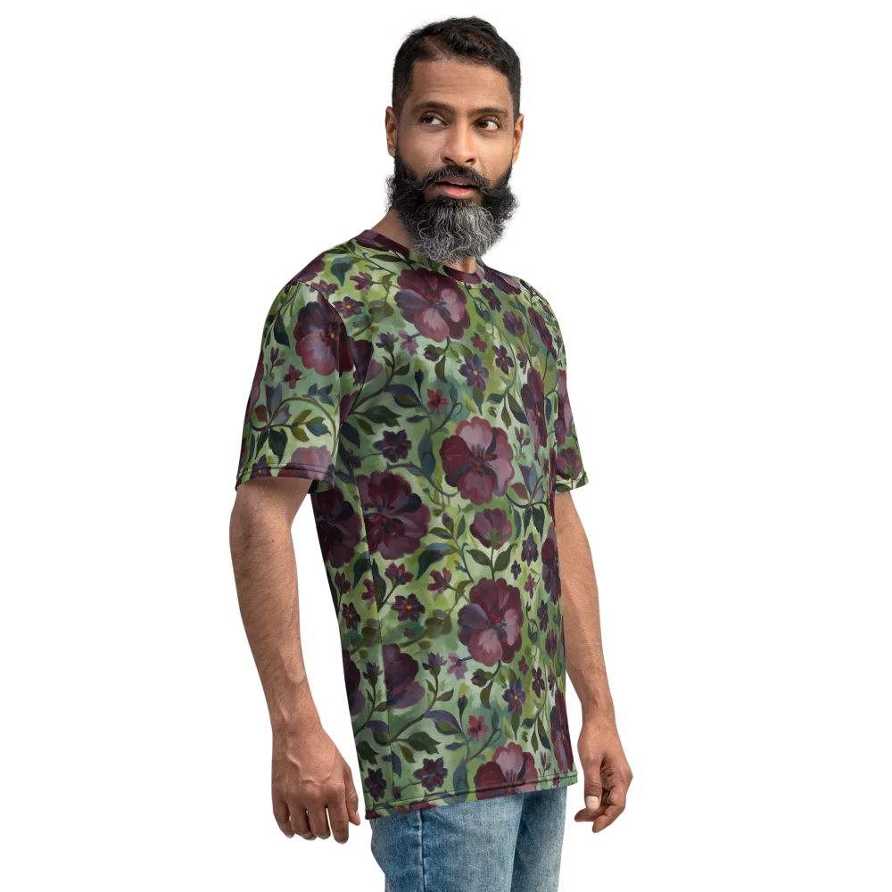 Burgundy Bloom on Men's Crew Neck T-Shirt — Right