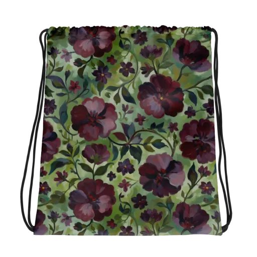 Burgundy Bloom on a Drawstring Bag