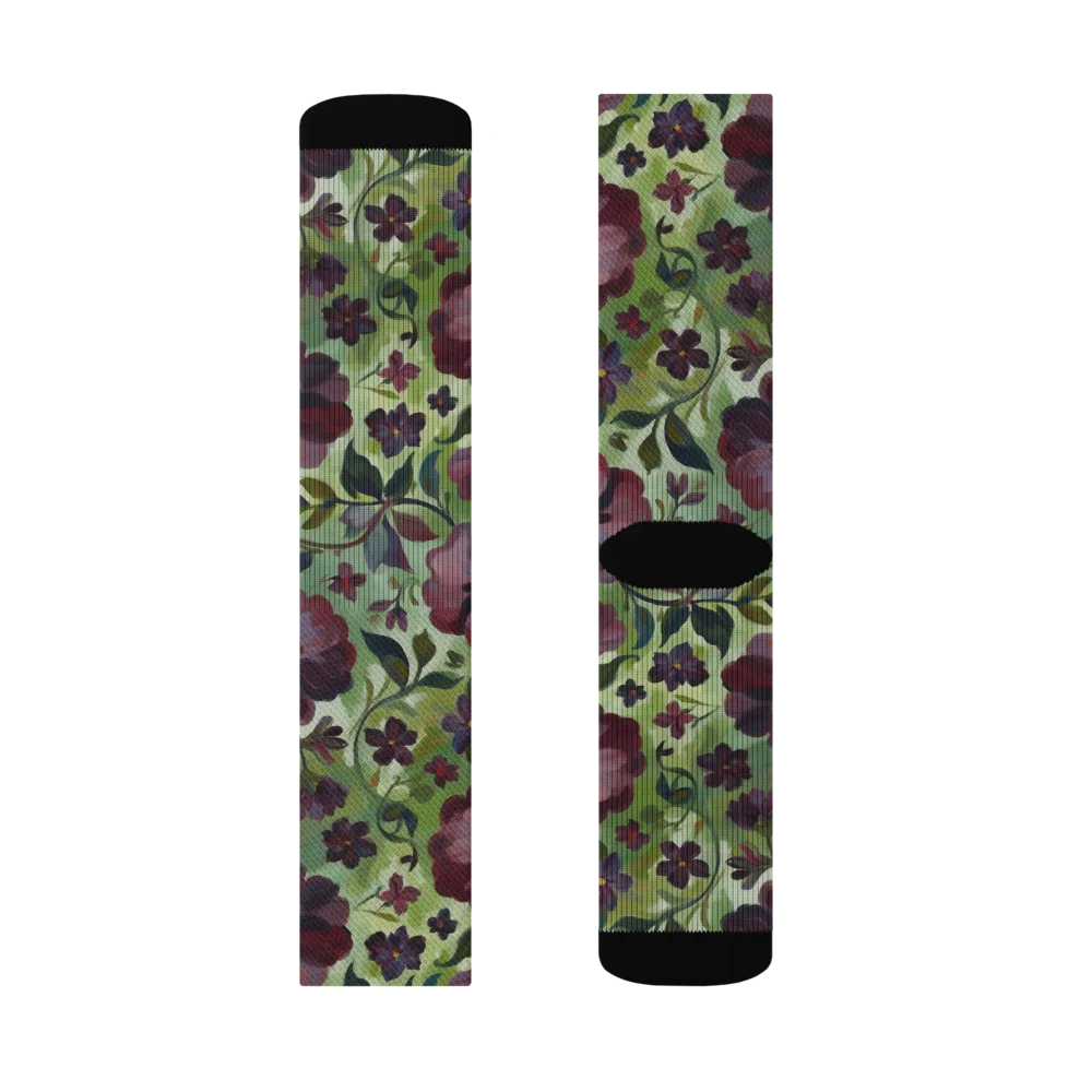 Burgundy Bloom on Socks — Right Sock