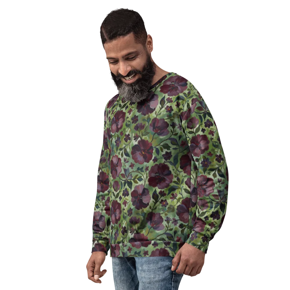 Burgundy Bloom on Sweatshirt — Left Front