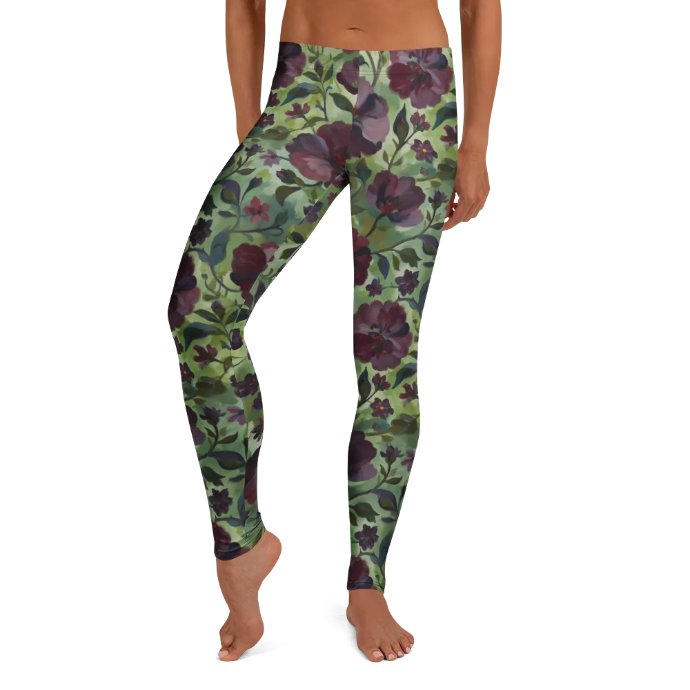Burgundy Bloom on Leggings — Front