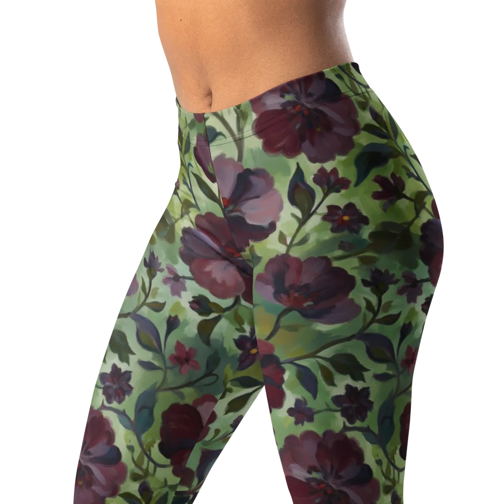 Burgundy Bloom on Leggings — Left Front
