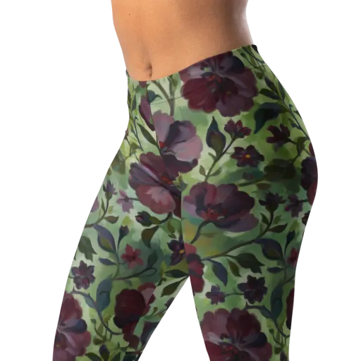 Burgundy Bloom on a Leggings