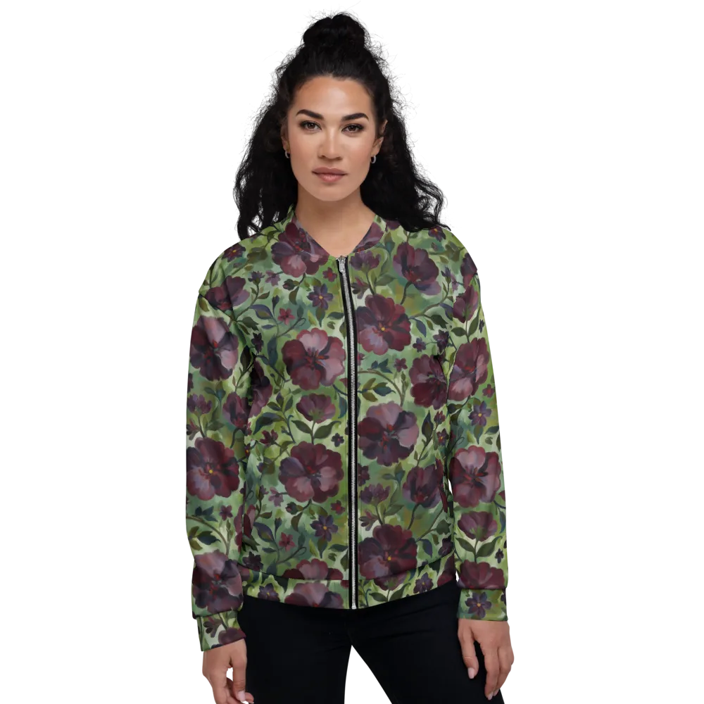 Burgundy Bloom on Bomber Jacket — Front