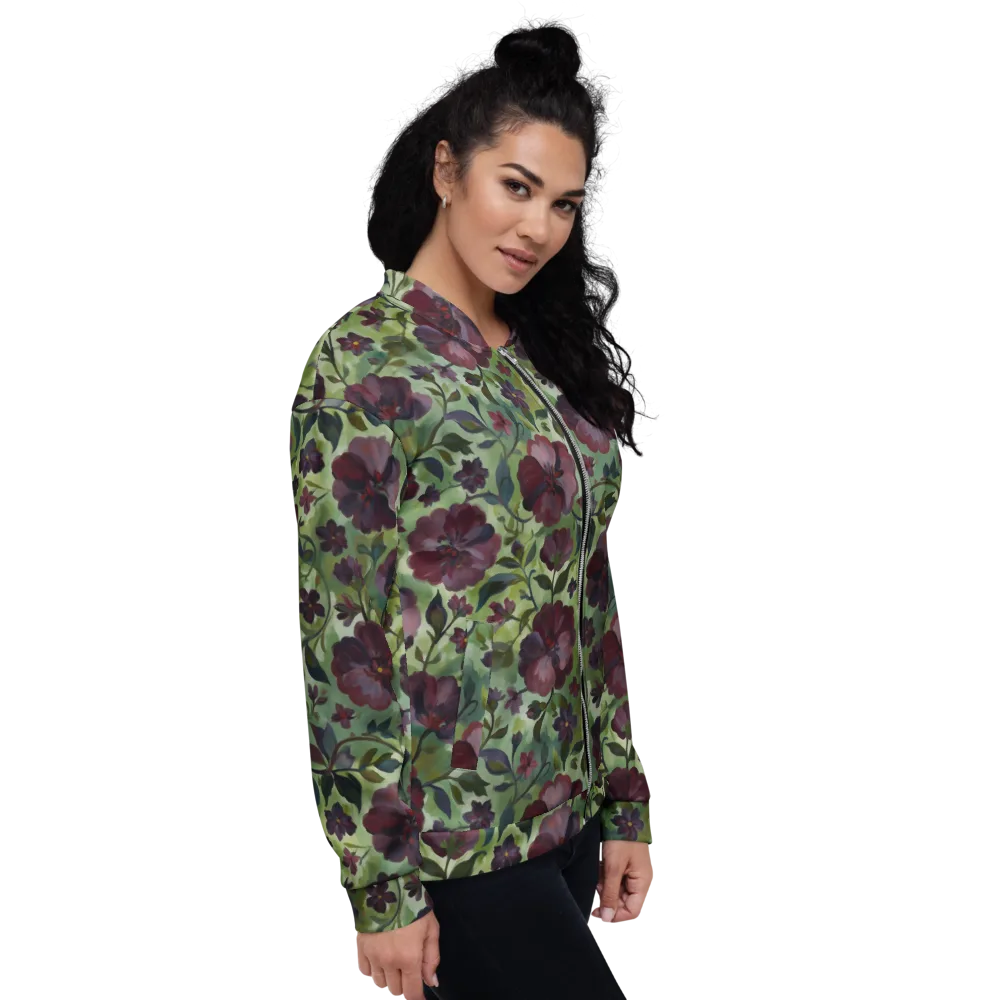 Burgundy Bloom on Bomber Jacket — Right