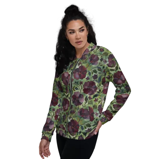 Burgundy Bloom on a Bomber Jacket