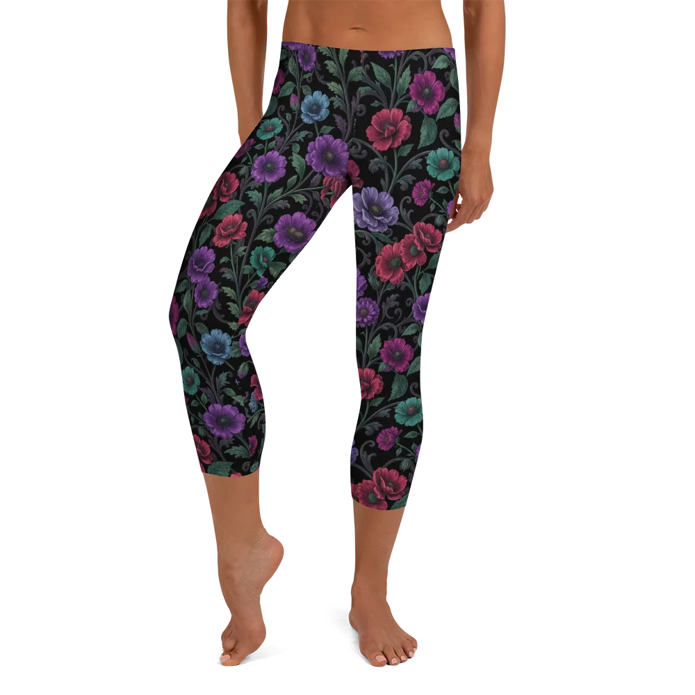 Midnight Botanical on Capri Leggings — Front