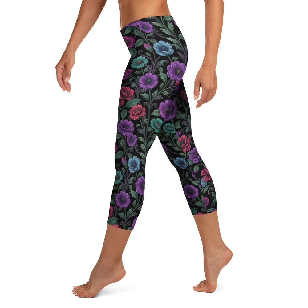 Midnight Botanical on Capri Leggings — Left