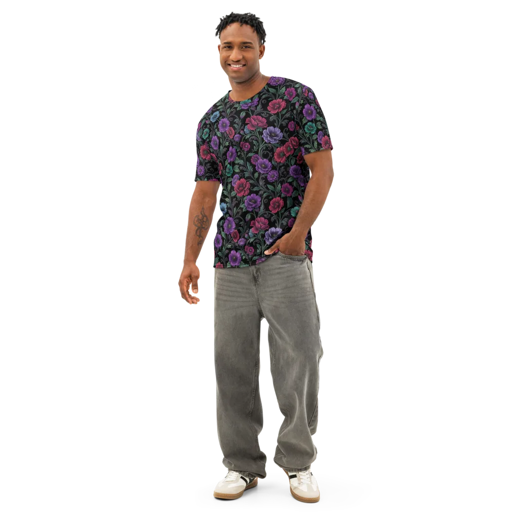 Midnight Botanical on Men's Cotton Crew Neck T-Shirt — Front