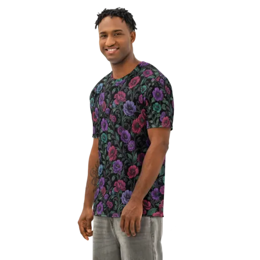 Midnight Botanical on a Men's Cotton Crew Neck T-Shirt