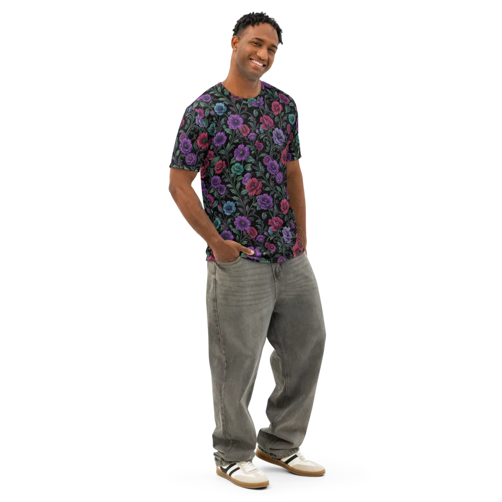 Midnight Botanical on Men's Cotton Crew Neck T-Shirt — Right Front