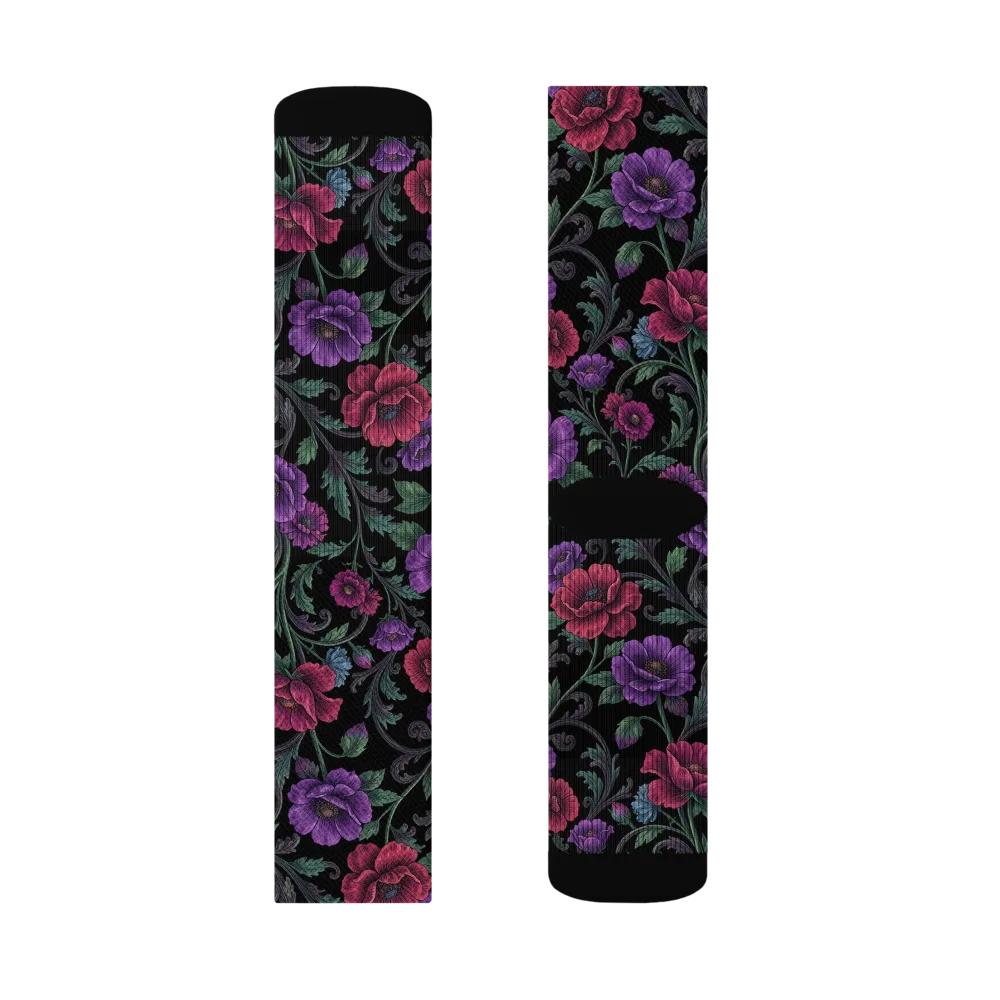 Midnight Botanical on Socks — Left Sock