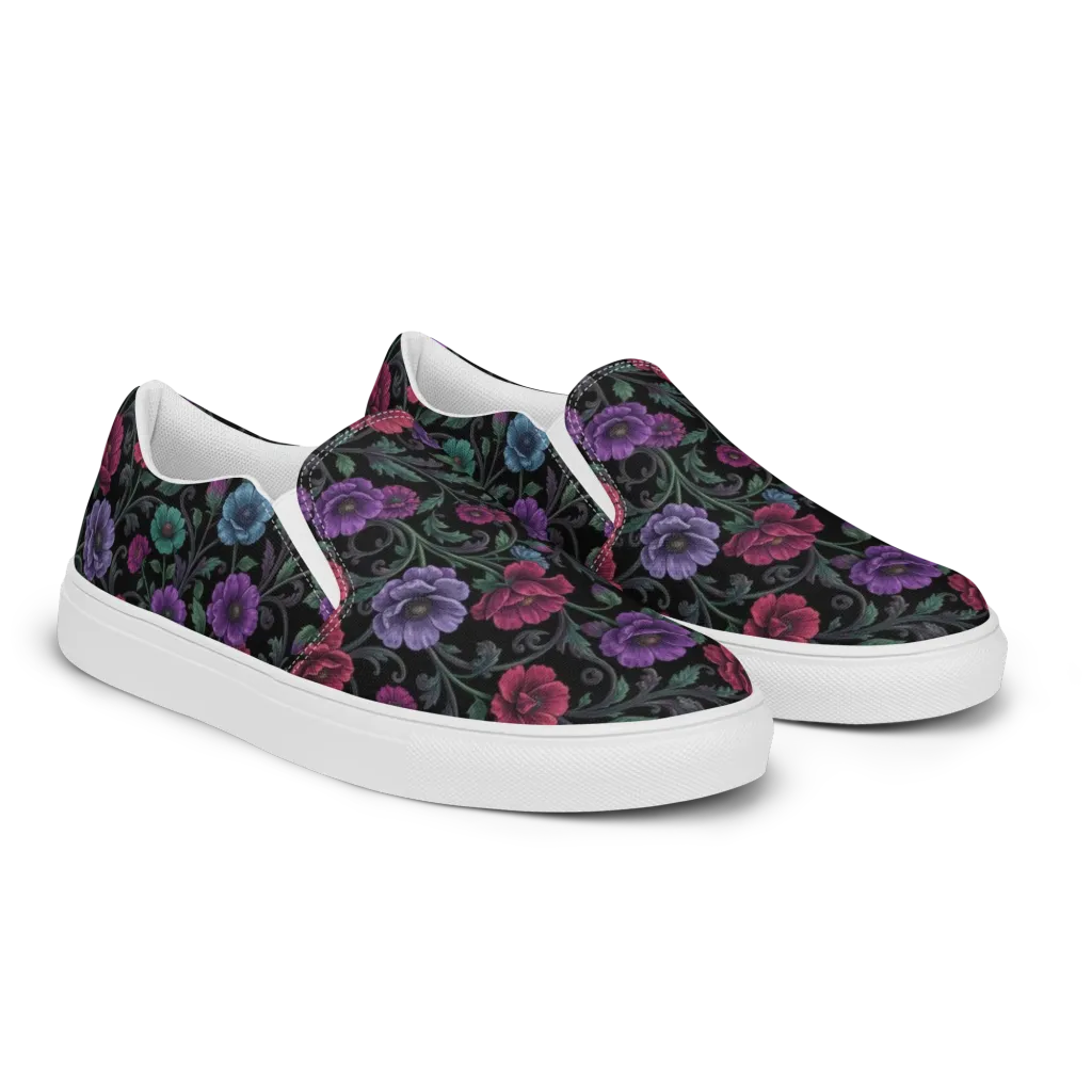 Midnight Botanical on Women's Slip-On Canvas Shoes — Right Front